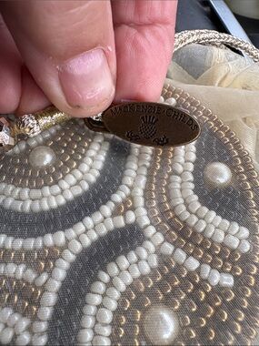 McKenzie-Childs Beaded Pearl Evening Clutch - Gold & Cream